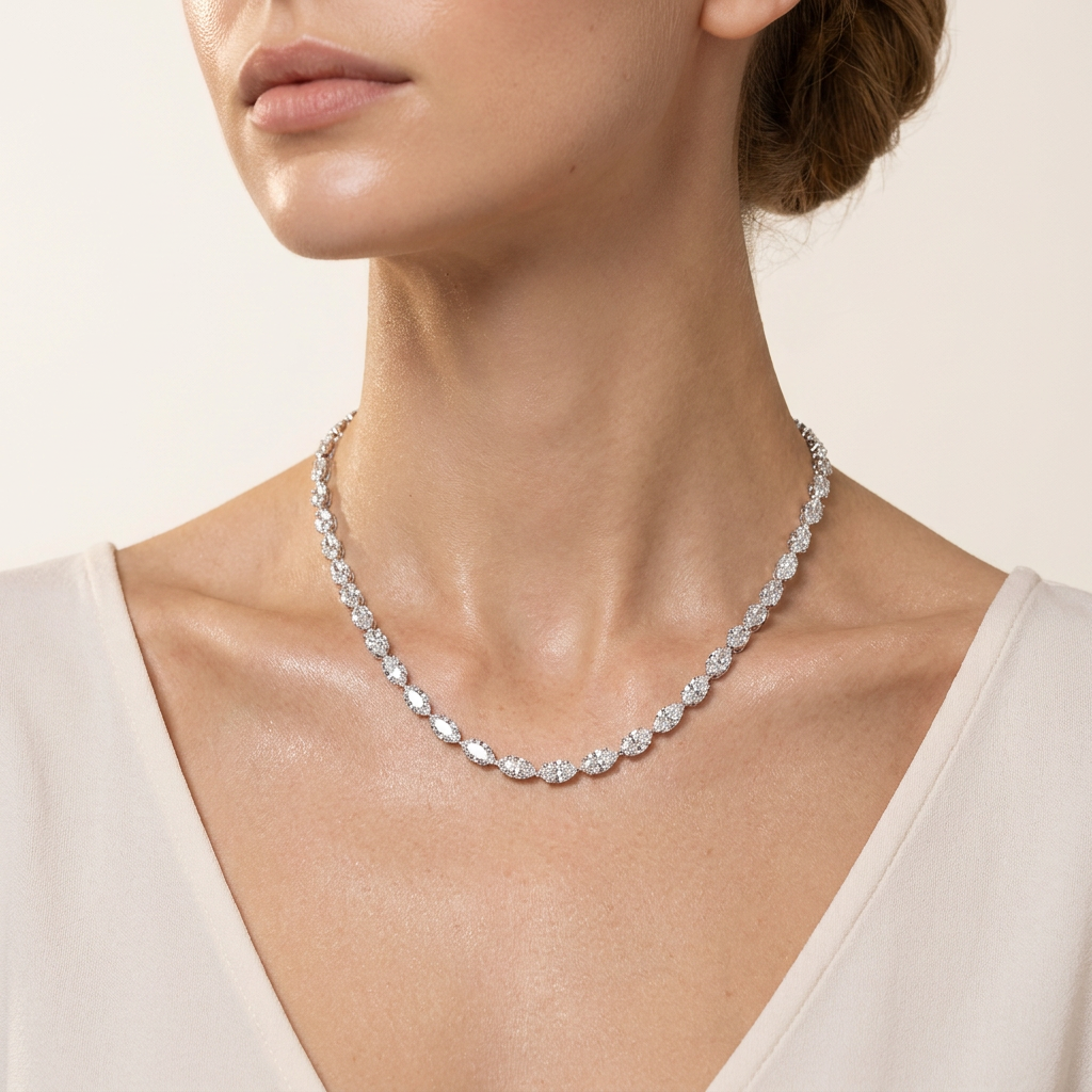 25CT Oval Cut Lab Grown Diamond Tennis Necklace