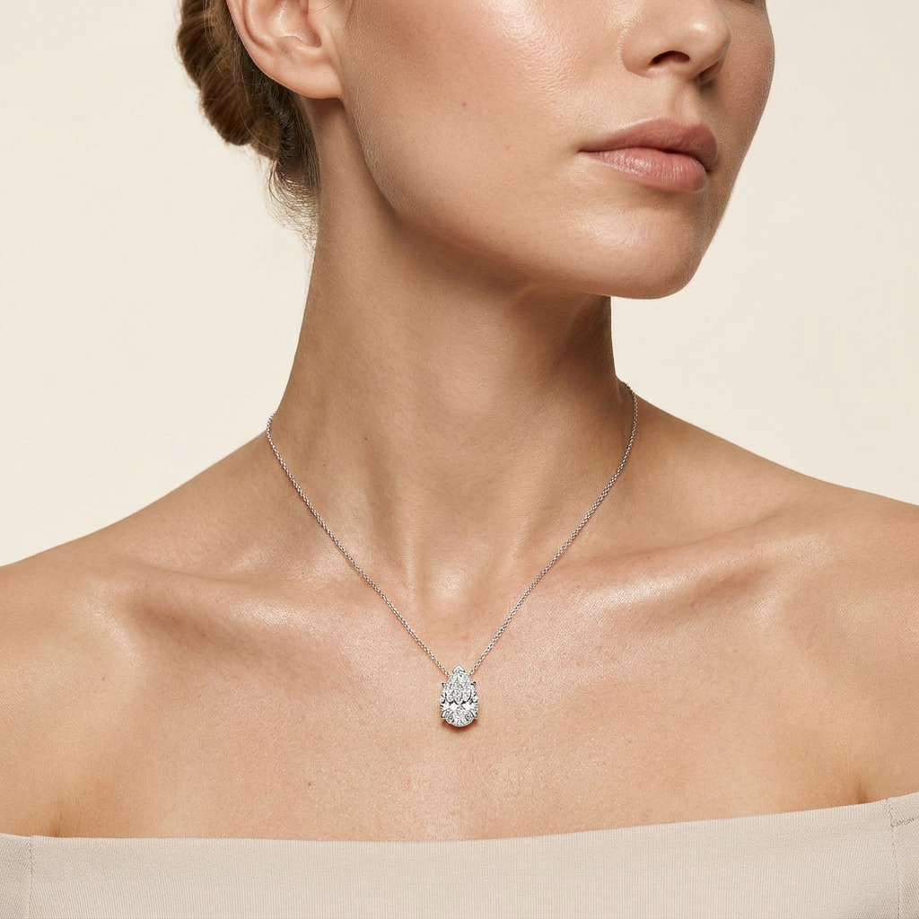 3 Ct Pear Cut Lab Grown Diamond East West Solitaire Necklace