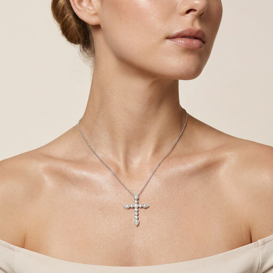 1.50 Ct Pear And Round Cut Lab Grown Diamond Cross Pendant
