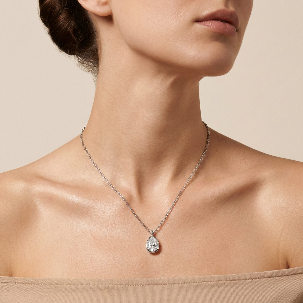 2CT Pear Cut Lab Grown Diamond Pendant Necklace