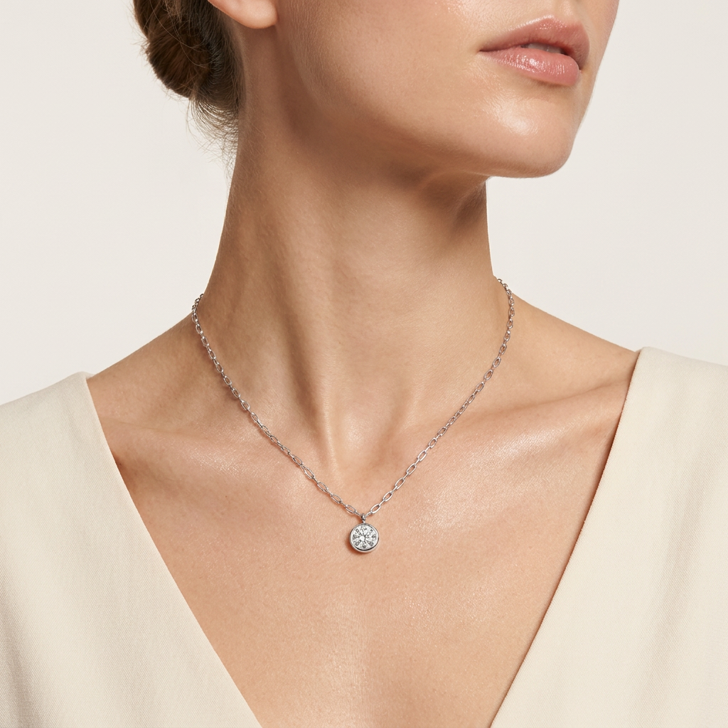 2CT Round Cut Lab Grown Diamond Pendant Necklace