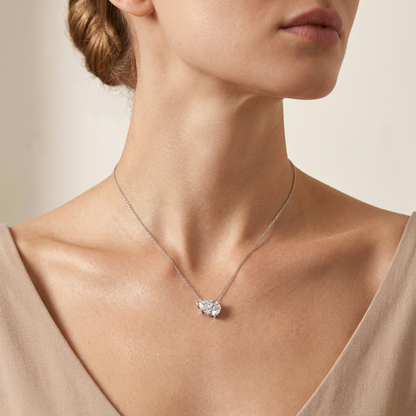 2 Ct Pear Cut Lab Grown Diamond East West Solitaire Necklace