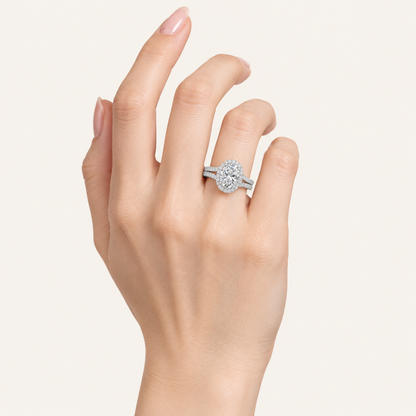 3.75CT Oval Cut Lab Grown Diamond Halo Side Stone Bridal Set