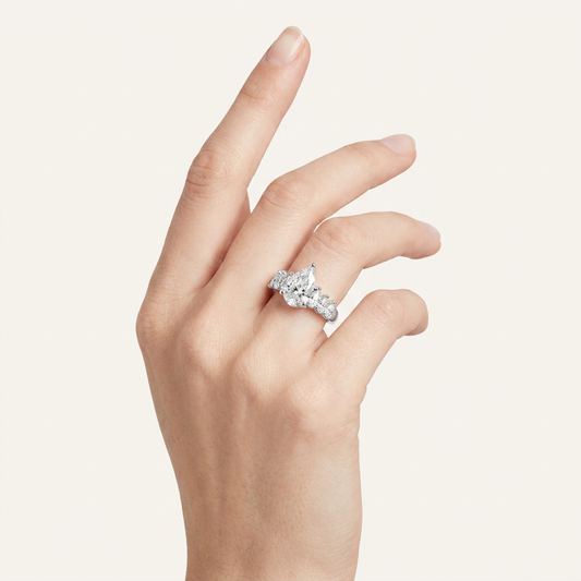 4.22CT Pear Cut Certified Lab Grown Diamond Engagement Cluster Ring