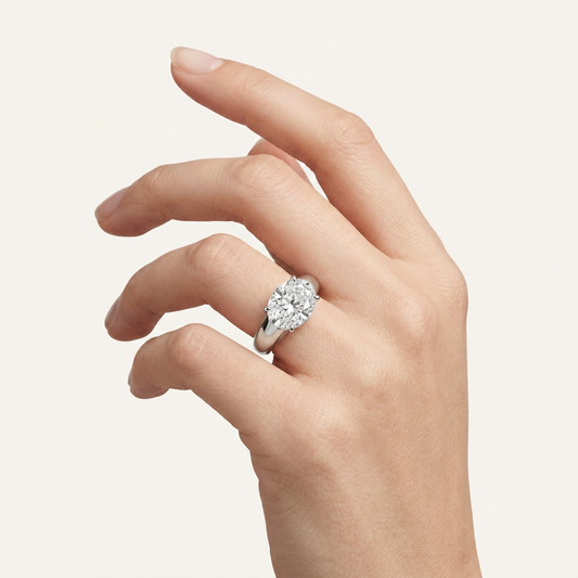 2CT Oval Cut Lab Grown Diamond East West Solitaire Ring