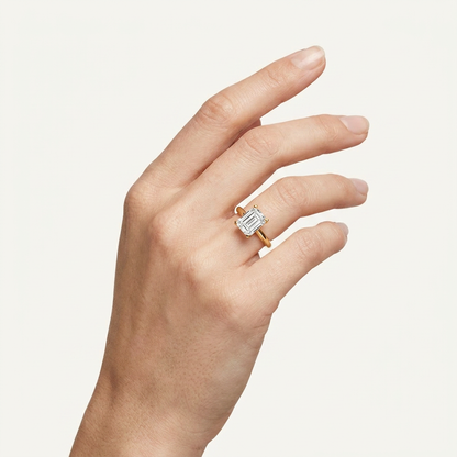 3.00 CT Emerald Cut Lab Grown Diamond Cathedral Trellis Shank Solitaire Engagement Ring