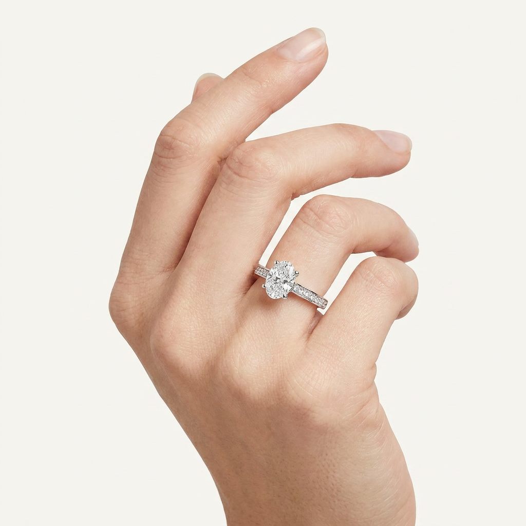 2CT Oval Cut Lab Grown Diamond Accented Engagement Ring