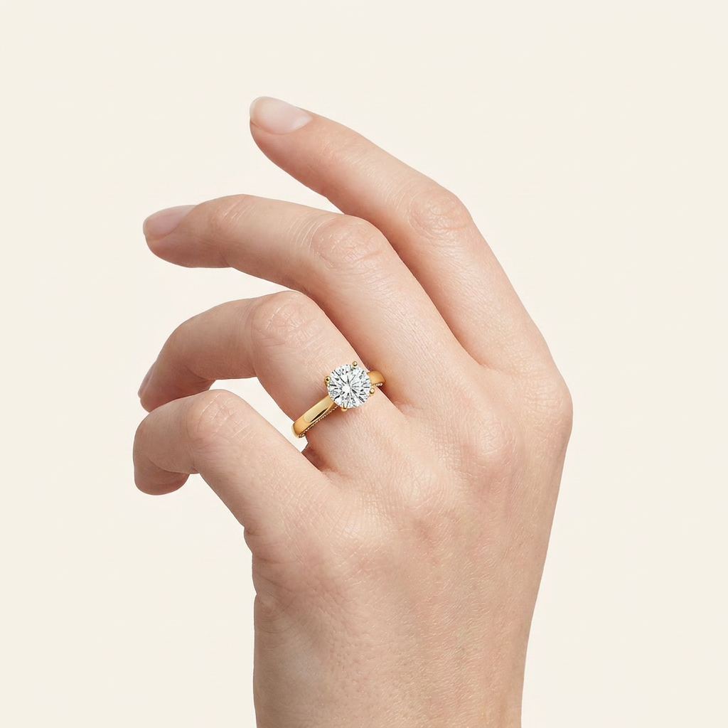 1.33 CT Round Cut Lab Grown Diamond Accented Bridge Shank Solitaire Ring