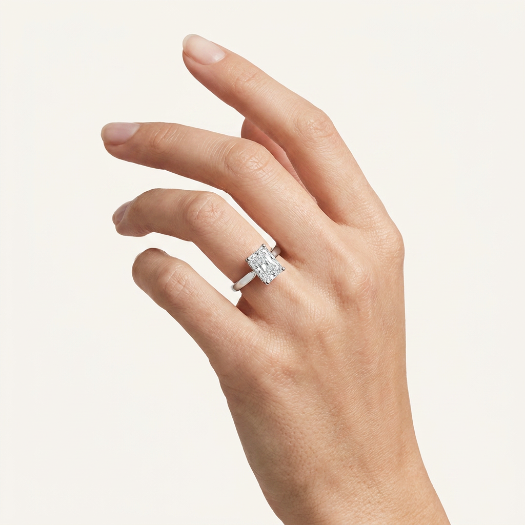 1CT Radiant Cut Lab Grown Diamond Hidden Halo Ring