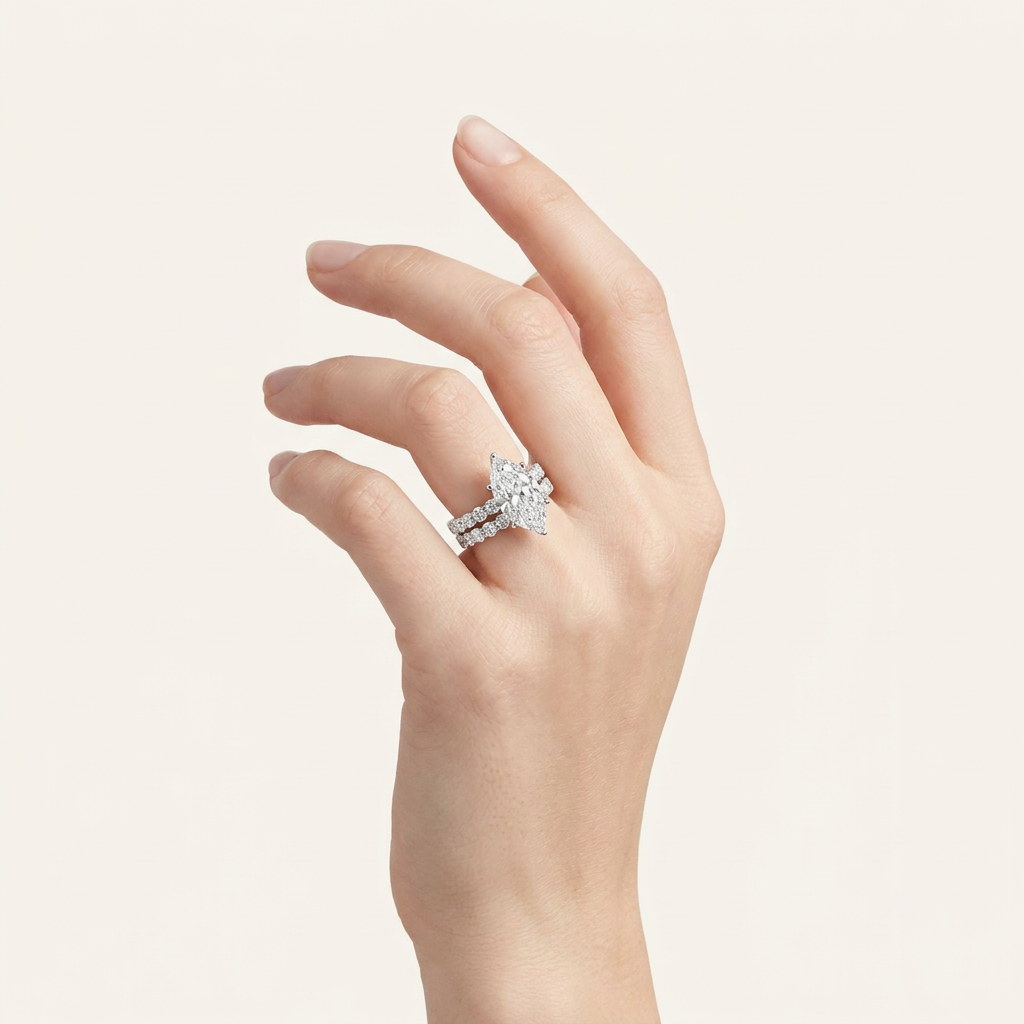 6.00CT Marquise Cut Lab Grown Diamond Bridal Set