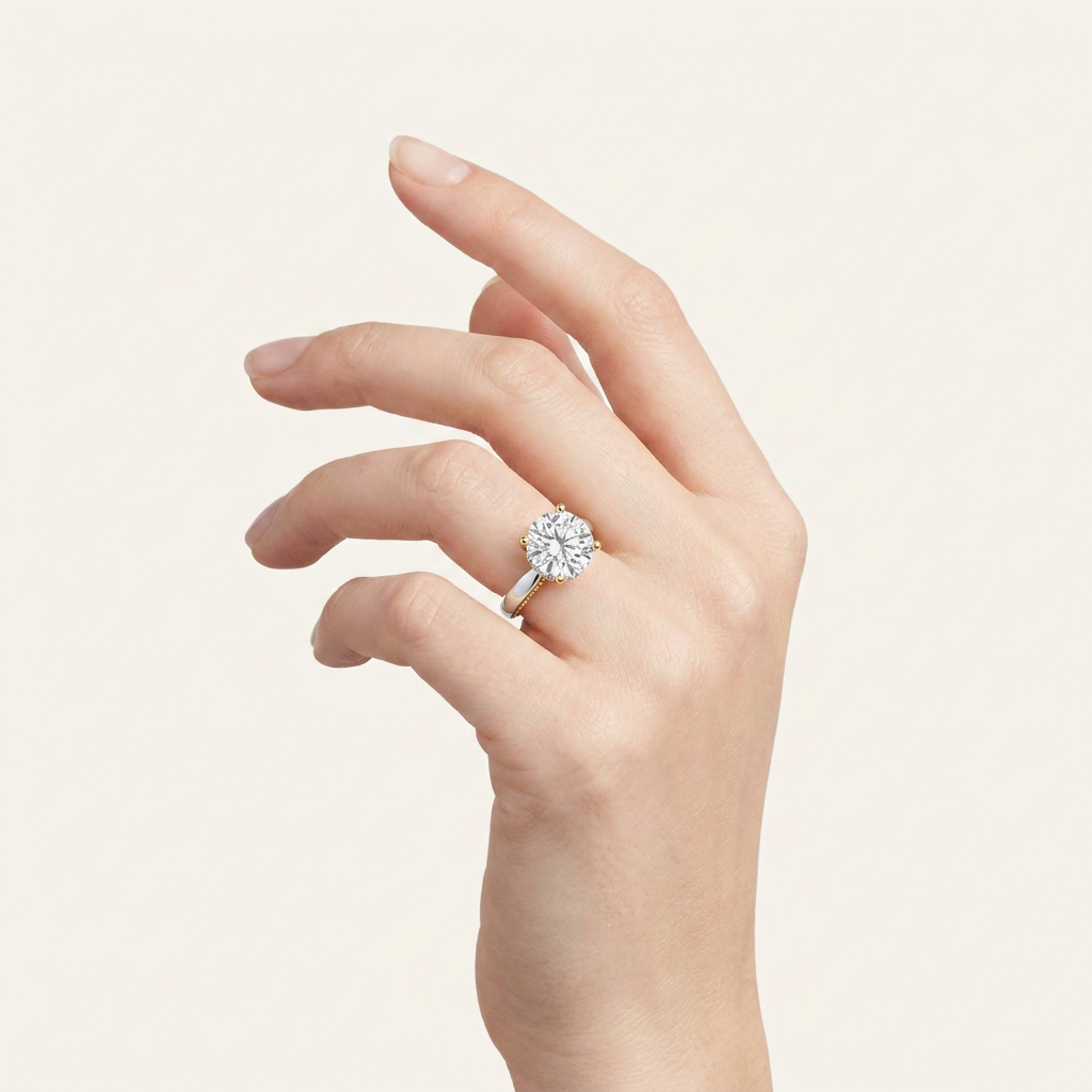 3.5CT Round Cut Lab Grown Diamond Hidden Halo Two Tone Engagement Ring