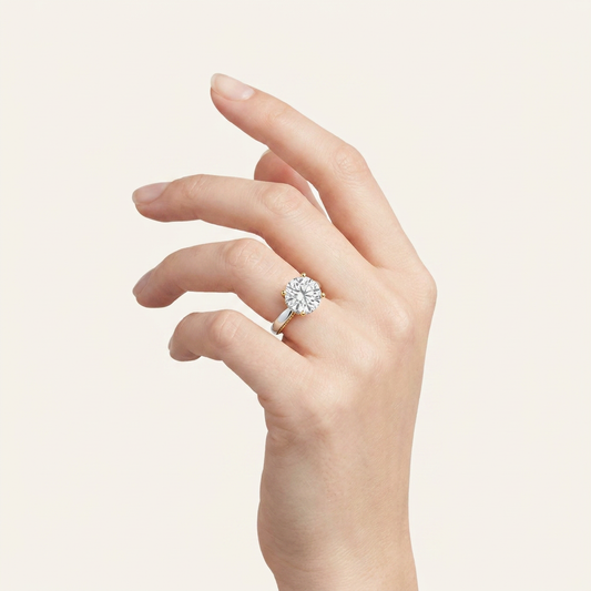 3.5CT Round Cut Lab Grown Diamond Hidden Halo Two Tone Engagement Ring
