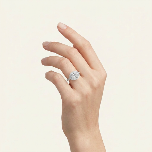 2CT Oval Cut Lab Grown Diamond Halo Ring