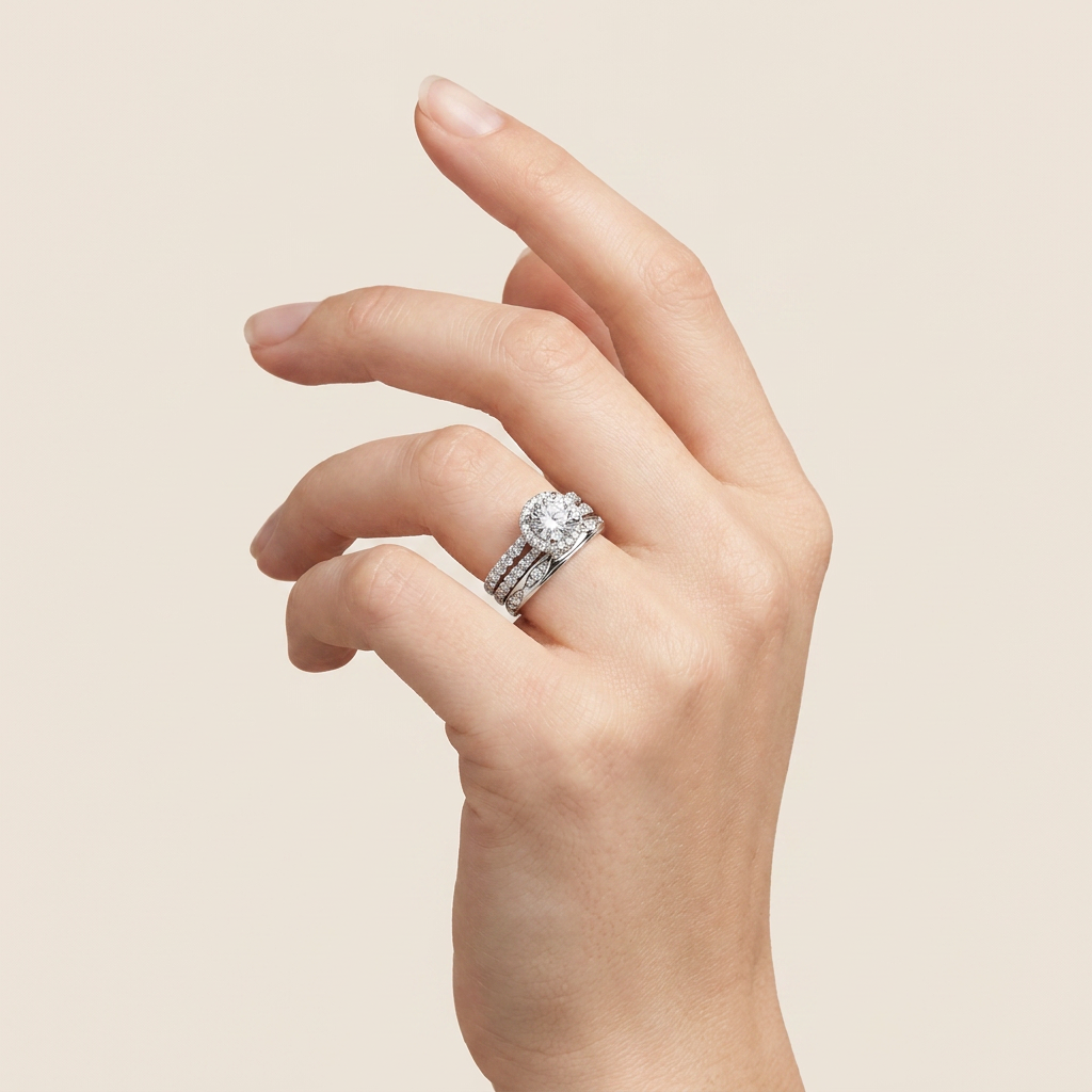 3CT Round Cut Diamond Trio Halo Set