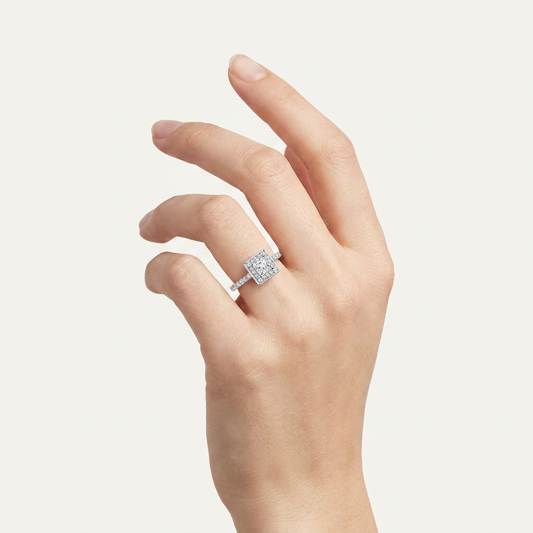 0.52 CT Princess Cut Lab Grown Diamond Promise Halo Ring