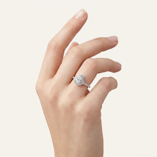 0.50 CT Pear Cut Lab Grown Diamond Promise Halo Ring