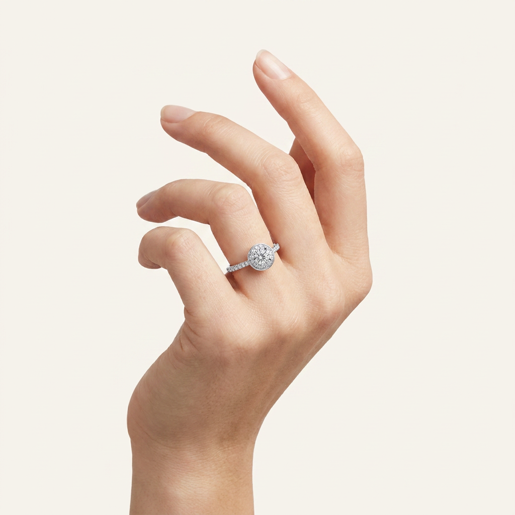 0.50 CT Round Cut Lab Grown Diamond Promise Halo Ring