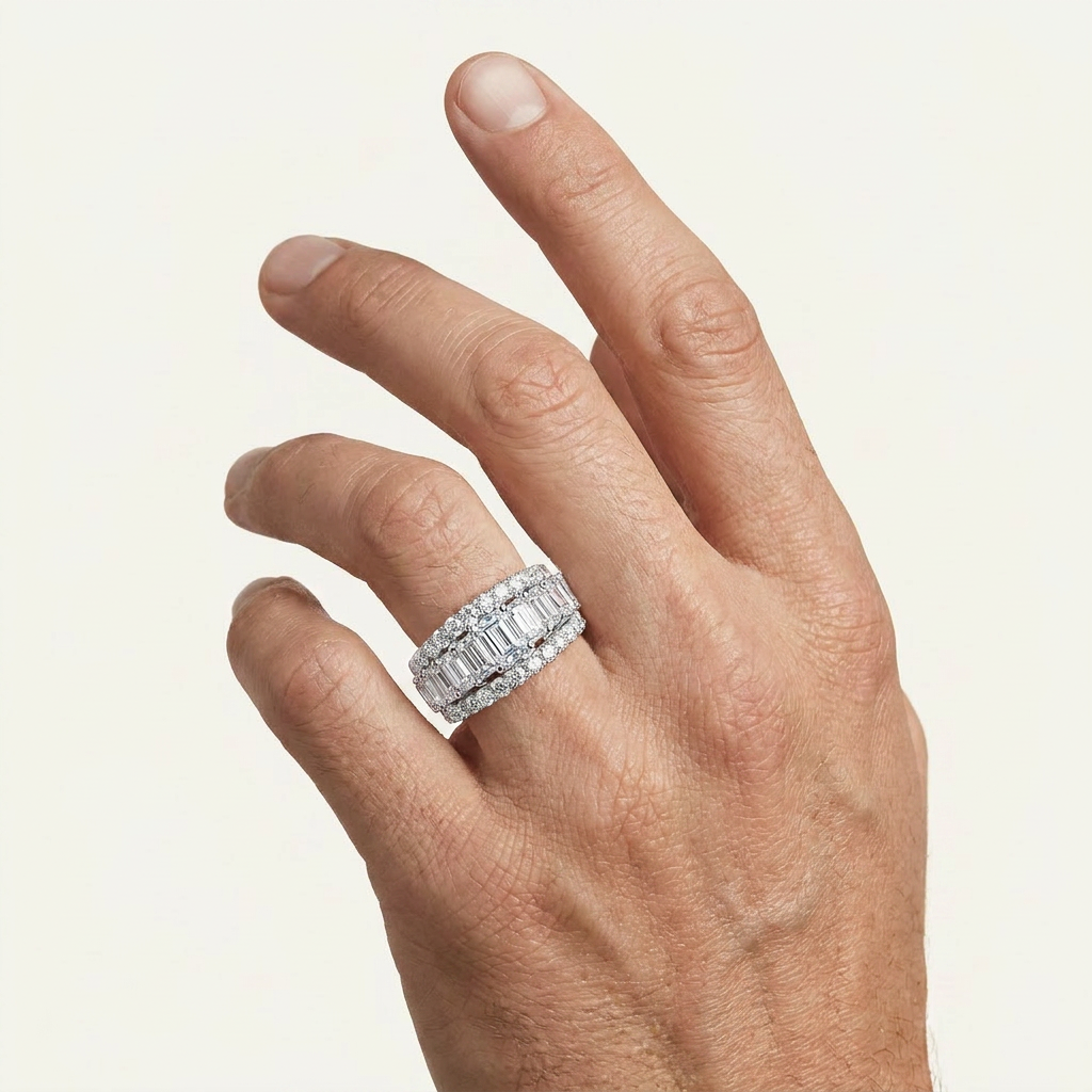 4.00 CT Emerald And Round Certified Lab Grown Diamond Men's Band