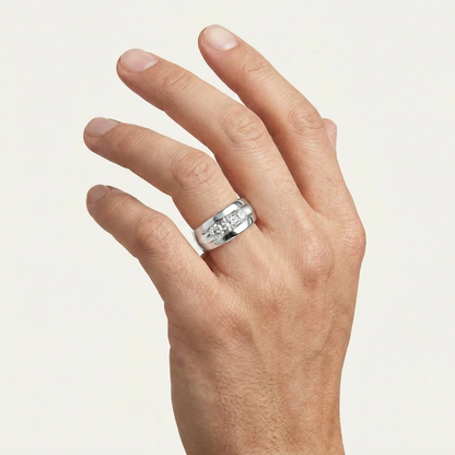 3.2CT Round Cut Certified Lab Grown Diamond Three Stone Men's Ring