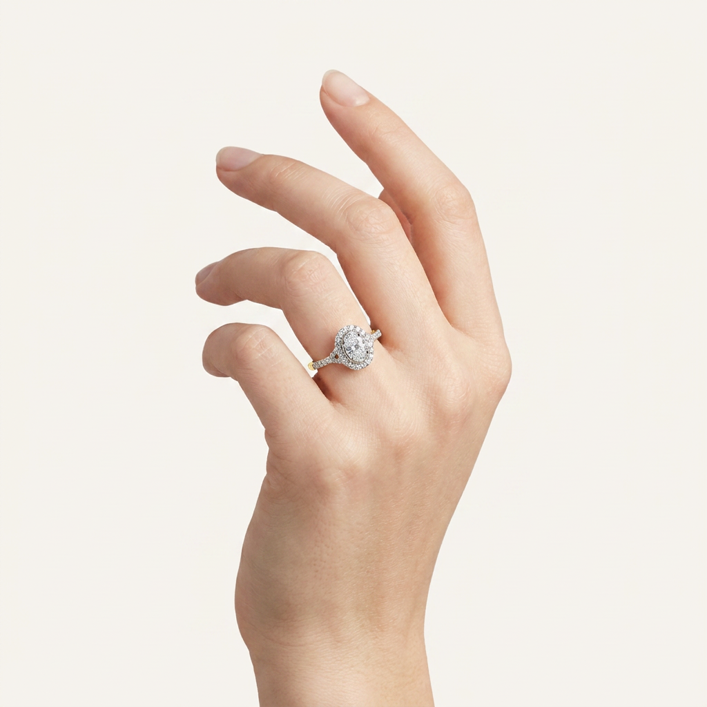 0.51CT Oval Cut Lab Grown Diamond Promise Halo Ring