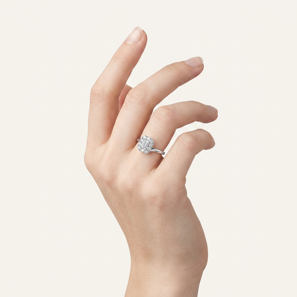 0.33CT Emerald Cut Certified Lab Grown Diamond Halo Ring