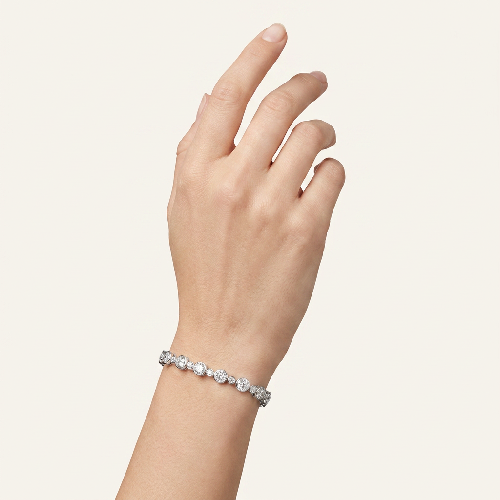 9CT Round Cut Lab Grown Diamond Bezel Set Bracelet