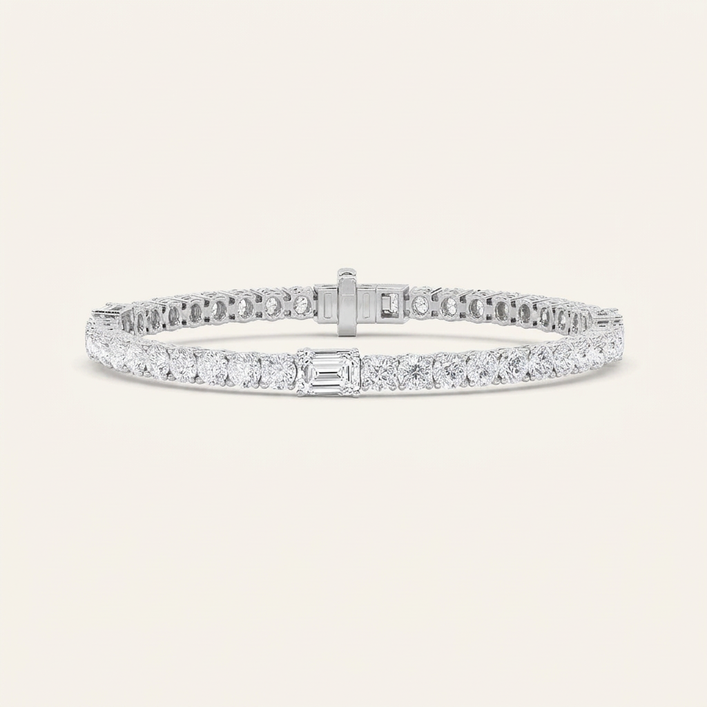 10CT Emerald Cut Lab Grown Diamond East West Station Tennis Bracelet