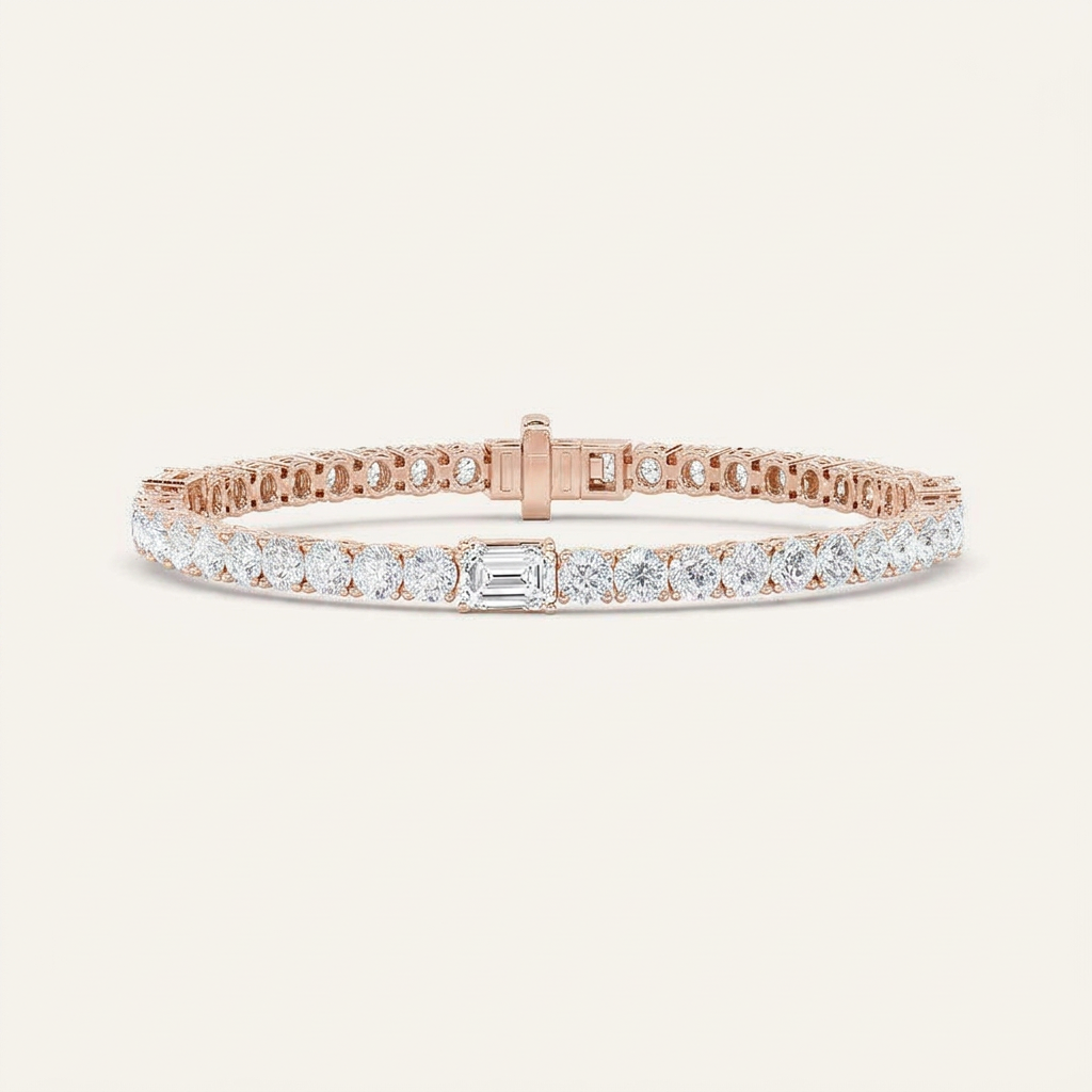 10CT Emerald Cut Lab Grown Diamond East West Station Tennis Bracelet