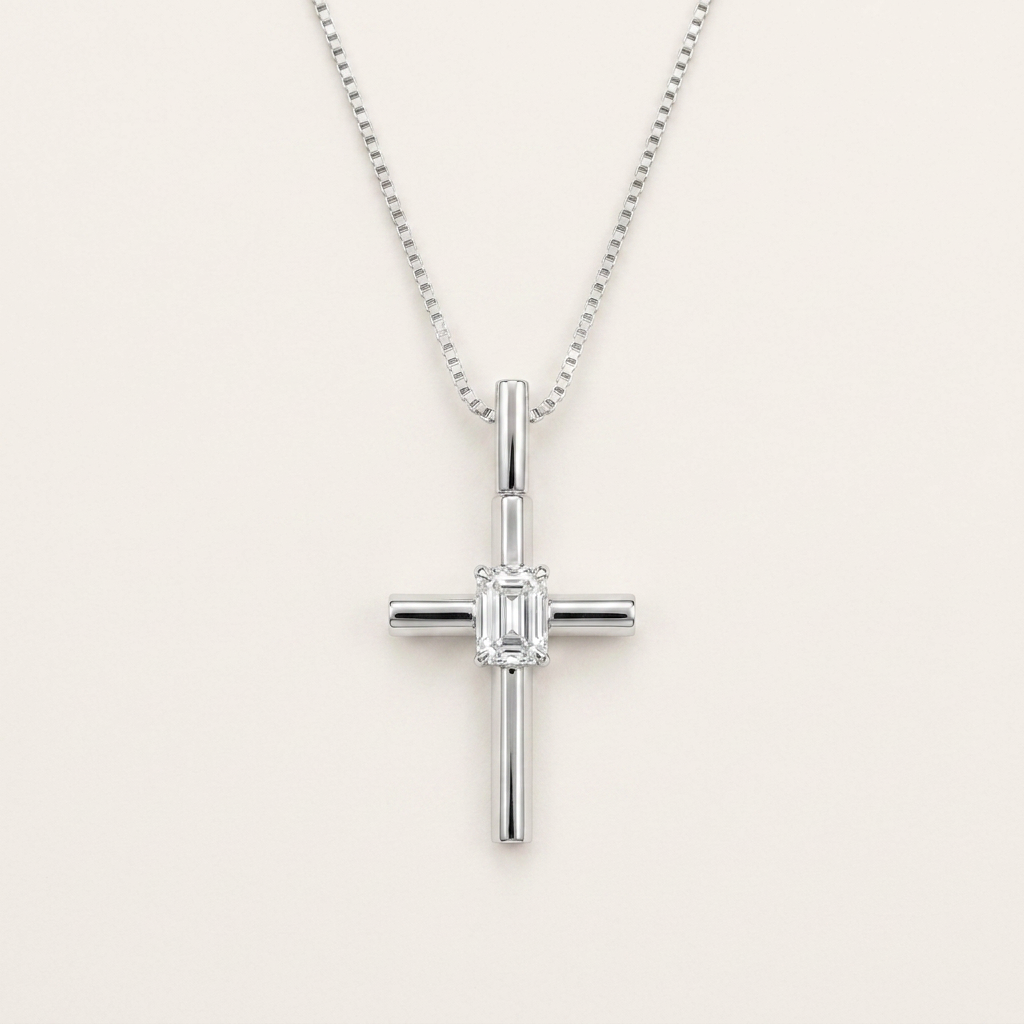 0.5CT Emerald Cut Lab Grown Diamond Pendant Necklace