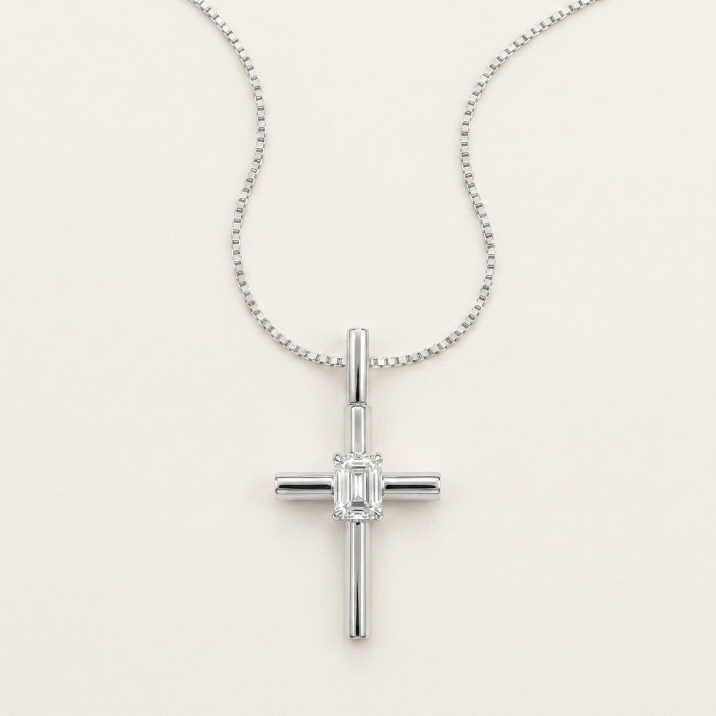 0.5CT Emerald Cut Lab Grown Diamond Pendant Necklace