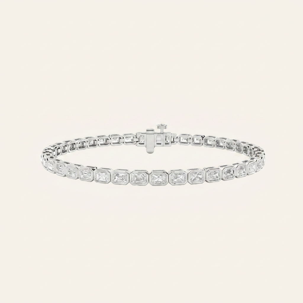 8CT Radiant Cut Lab Grown Diamond East West Bezel Set Tennis Bracelet