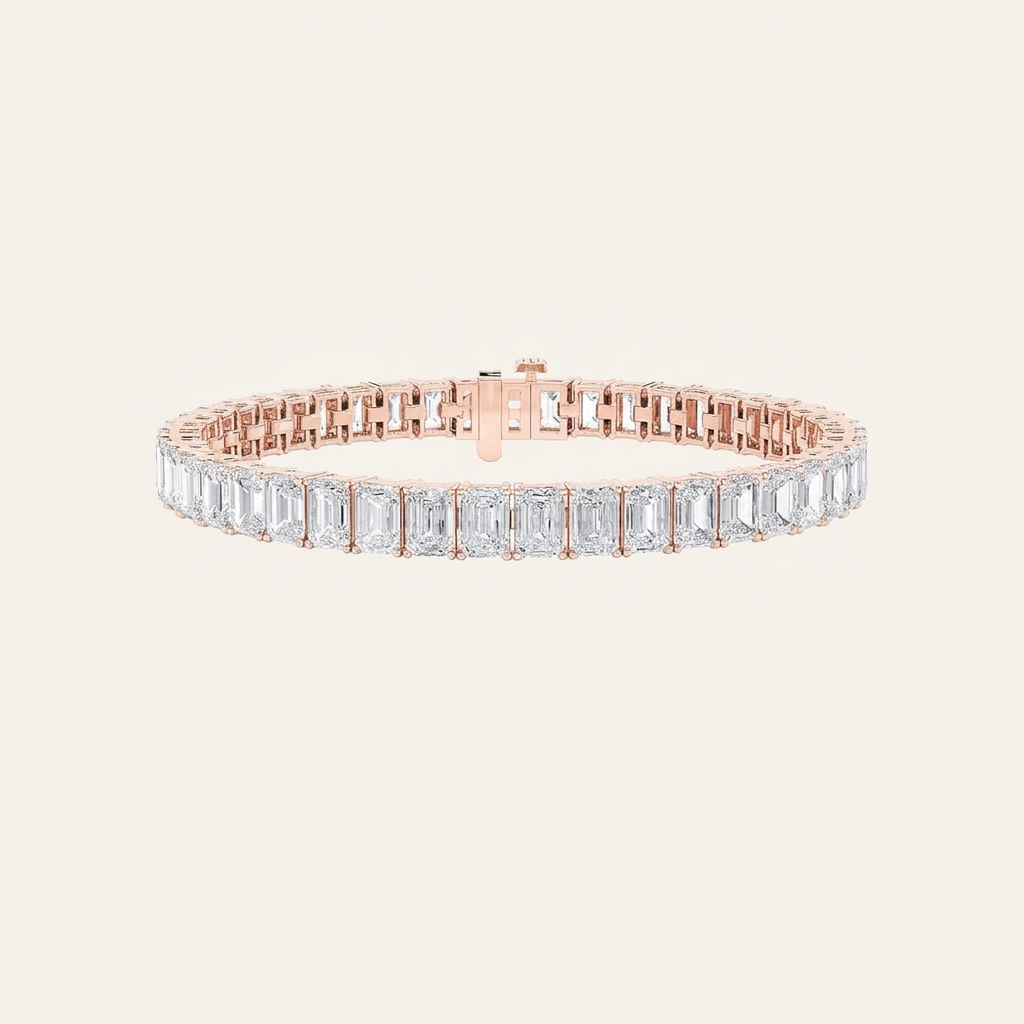 21.5CT Emerald Cut Lab Grown Diamond Tennis Bracelet