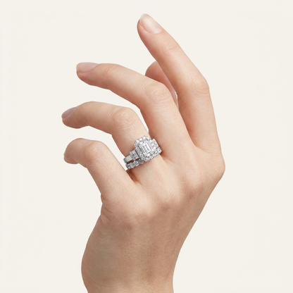 3CT Emerald Diamond Trio Halo Set