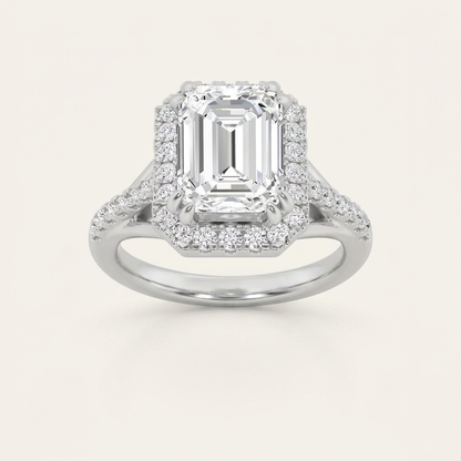 3CT Emerald Cut Lab Grown Diamond Halo Engagement Ring