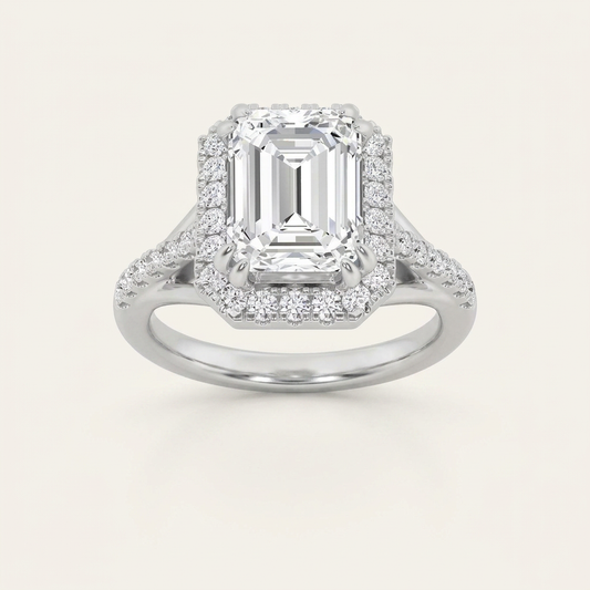 3CT Emerald Cut Lab Grown Diamond Halo Engagement Ring