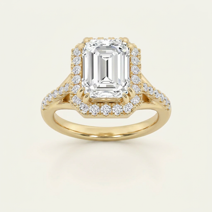 3CT Emerald Cut Lab Grown Diamond Halo Engagement Ring