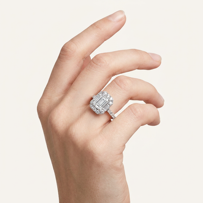 3.87CT Emerald Cut Certified Lab Grown Diamond Engagement Halo Ring