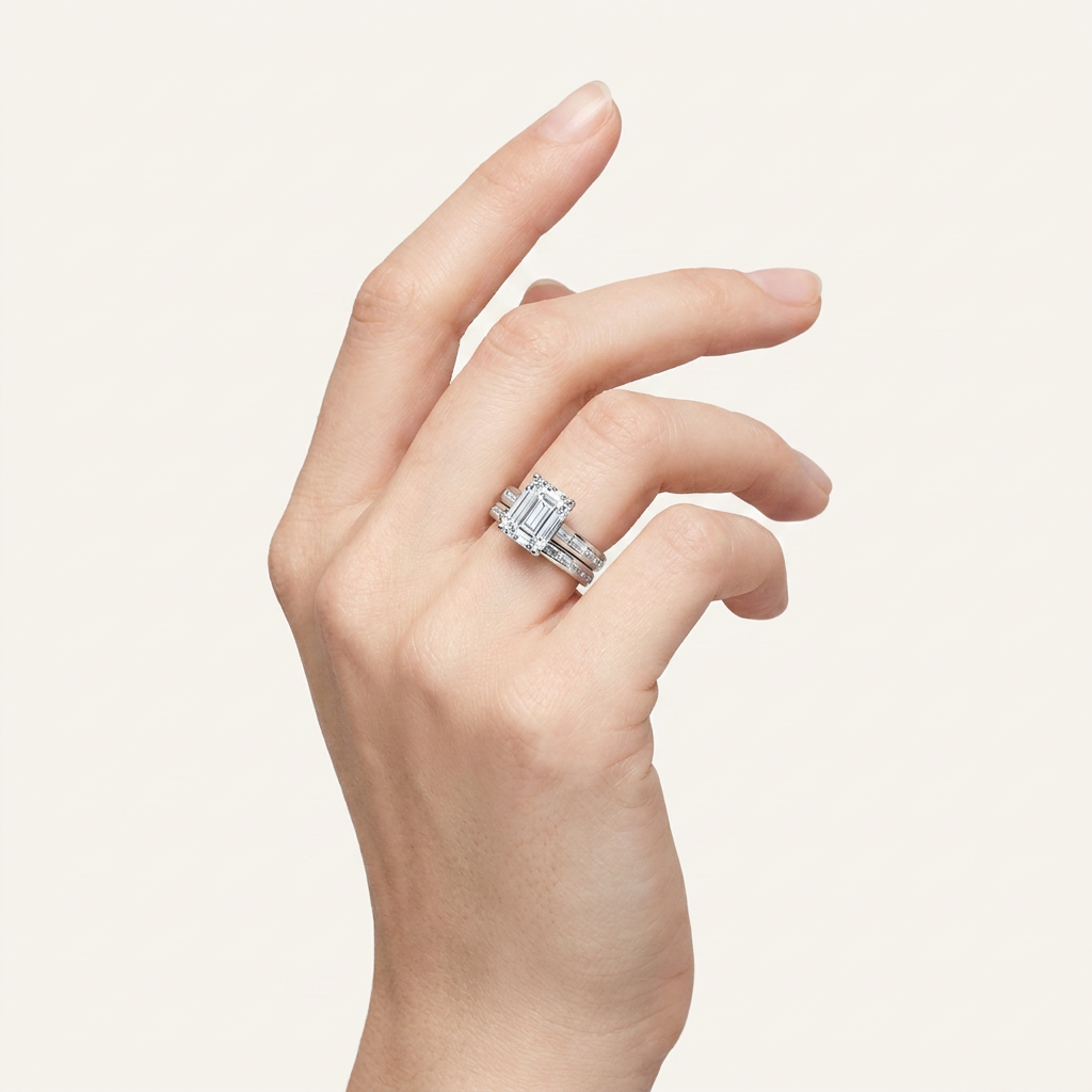 5.72CT Emerald Cut Certified Lab Grown Diamond Bridal Set