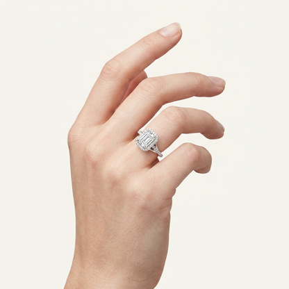 3CT Emerald Cut Lab Grown Diamond Halo Engagement Ring