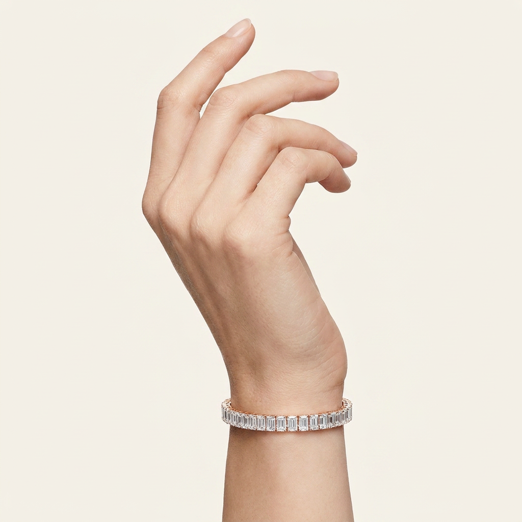 21.5CT Emerald Cut Lab Grown Diamond Tennis Bracelet