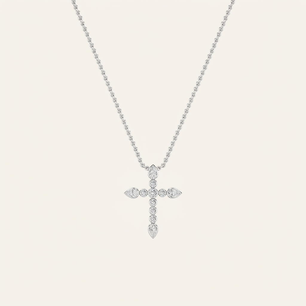 1.50 Ct Pear And Round Cut Lab Grown Diamond Cross Pendant