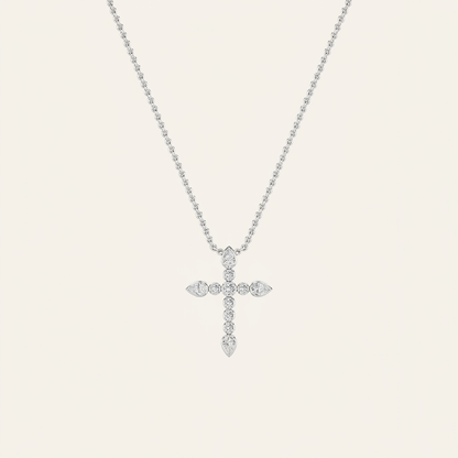 1.50 Ct Pear And Round Cut Lab Grown Diamond Cross Pendant