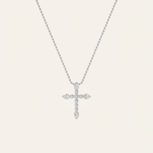1.50 Ct Pear And Round Cut Lab Grown Diamond Cross Pendant