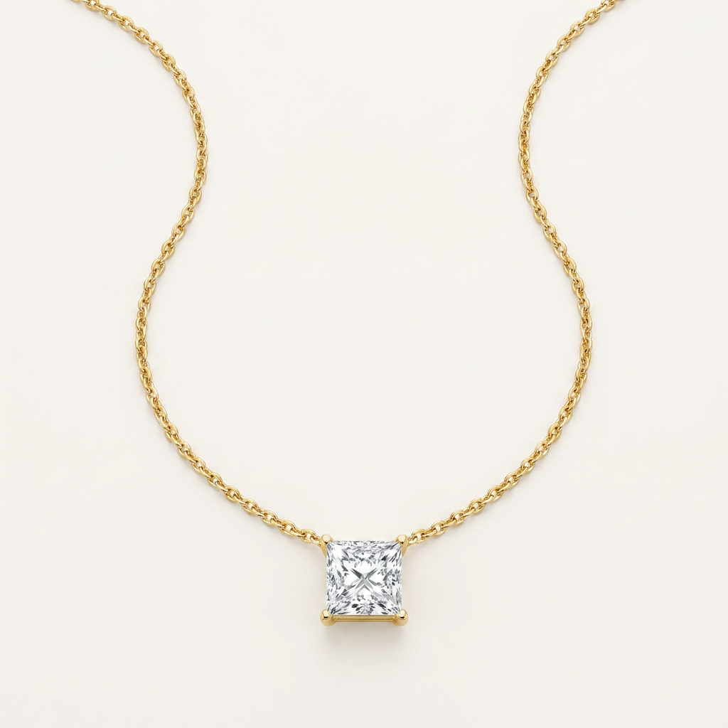 2 Ct Princess Cut Lab Grown Diamond Solitaire Necklace