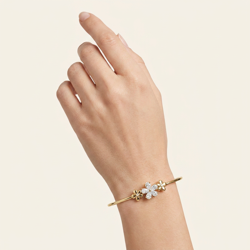1.50CT Pear Cut Lab Grown Diamond Flower Bangle Bracelet