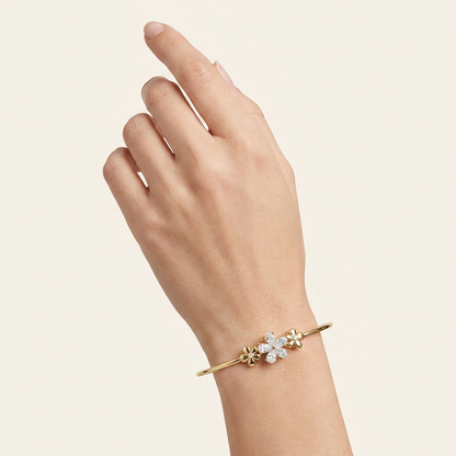 1.50CT Pear Cut Lab Grown Diamond Flower Bangle Bracelet