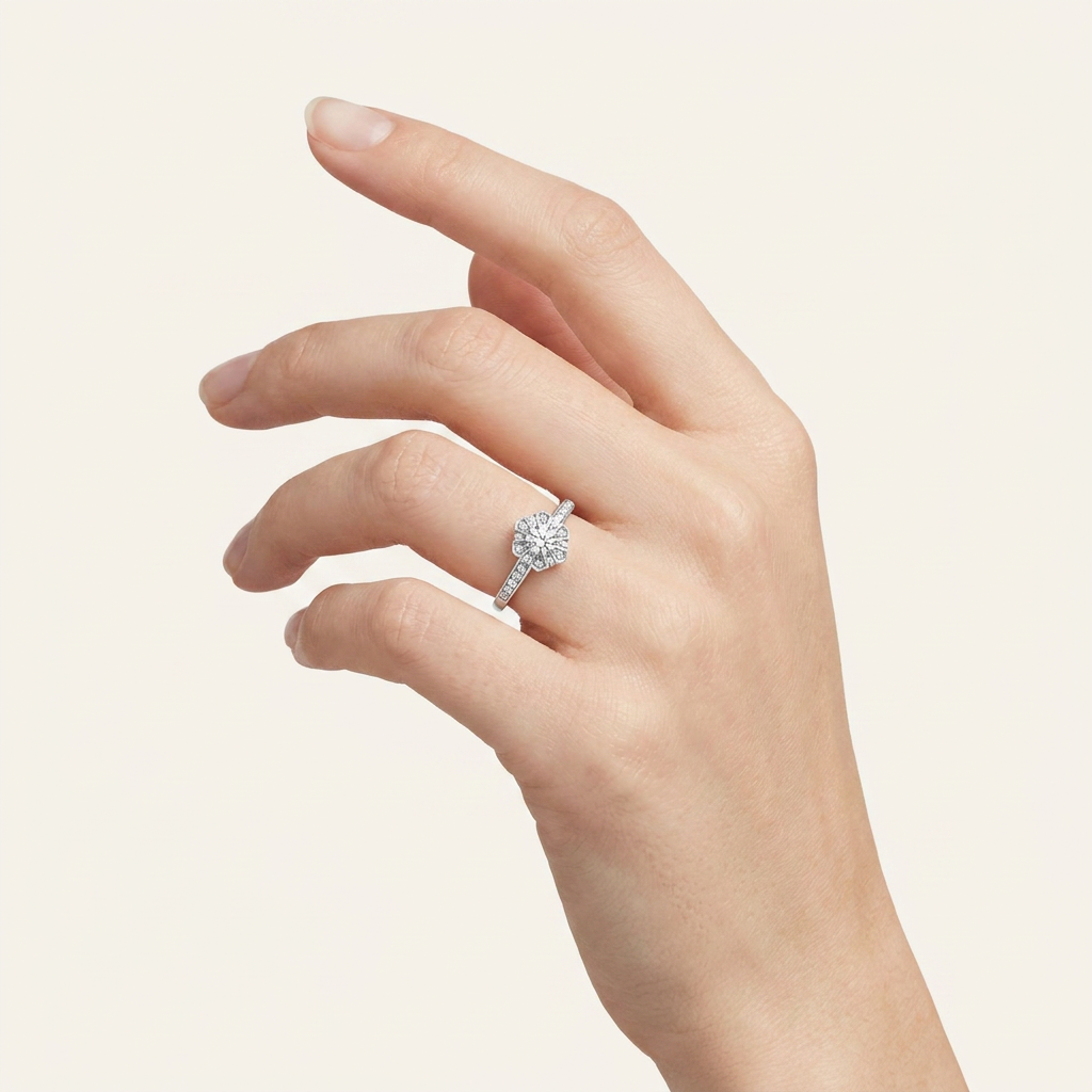 0.5CT Round Cut Certified Lab Grown Diamond Floral Halo Ring