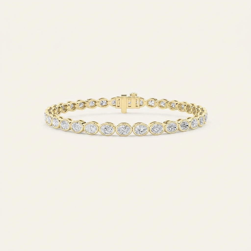 15CT Oval Cut Lab Grown Diamond East West Bezel Set Tennis Bracelet