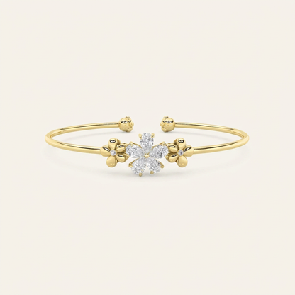 1.50CT Pear Cut Lab Grown Diamond Flower Bangle Bracelet