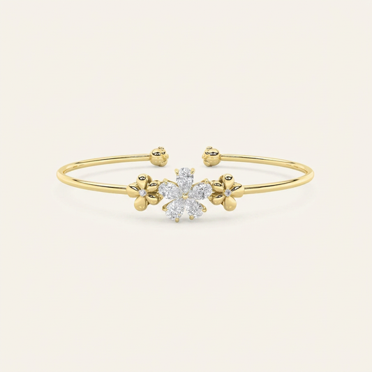 1.50CT Pear Cut Lab Grown Diamond Flower Bangle Bracelet
